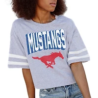 Women's Gameday Couture Gray SMU Mustangs No Shortcuts Drop Shoulder Sleeve Stripe Cropped T-Shirt