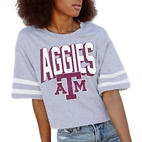 Women's Gameday Couture Gray Texas A&M Aggies No Shortcuts Drop Shoulder Sleeve Stripe Cropped T-Shirt