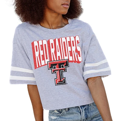 Women's Gameday Couture Gray Texas Tech Red Raiders No Shortcuts Drop Shoulder Sleeve Stripe Cropped T-Shirt