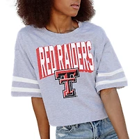 Women's Gameday Couture Gray Texas Tech Red Raiders No Shortcuts Drop Shoulder Sleeve Stripe Cropped T-Shirt