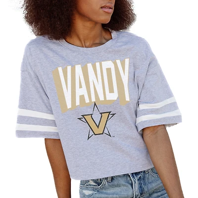 Women's Gameday Couture Gray Vanderbilt Commodores No Shortcuts Drop Shoulder Sleeve Stripe Cropped T-Shirt