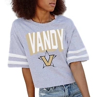 Women's Gameday Couture Gray Vanderbilt Commodores No Shortcuts Drop Shoulder Sleeve Stripe Cropped T-Shirt