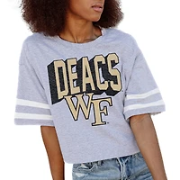 Women's Gameday Couture Gray Wake Forest Demon Deacons No Shortcuts Drop Shoulder Sleeve Stripe Cropped T-Shirt