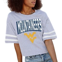 Women's Gameday Couture Gray West Virginia Mountaineers No Shortcuts Drop Shoulder Sleeve Stripe Cropped T-Shirt