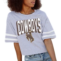 Women's Gameday Couture Gray Wyoming Cowboys No Shortcuts Drop Shoulder Sleeve Stripe Cropped T-Shirt