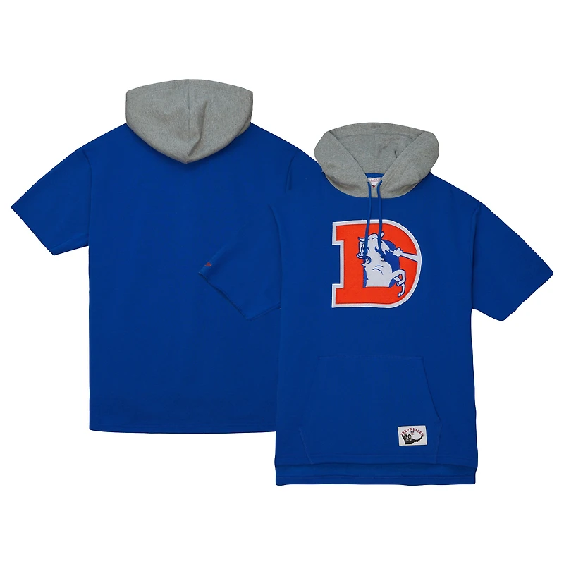 Men's Mitchell & Ness Royal Denver Broncos Postgame Short Sleeve Hoodie