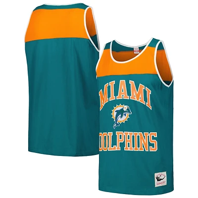 Men's Mitchell & Ness Teal/Orange Miami Dolphins Gridiron Classics Heritage Colorblock Tank Top