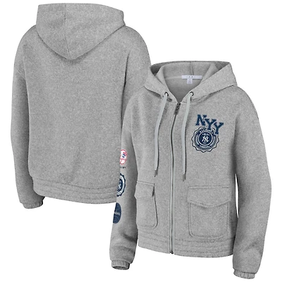 Women's WEAR by Erin Andrews Gray New York Yankees Full-Zip Hoodie