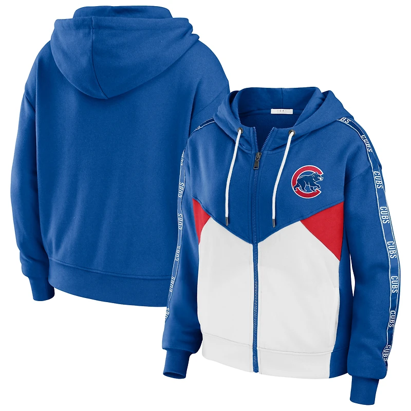 Women's WEAR by Erin Andrews Royal/White Chicago Cubs Color Block Full-Zip Hoodie