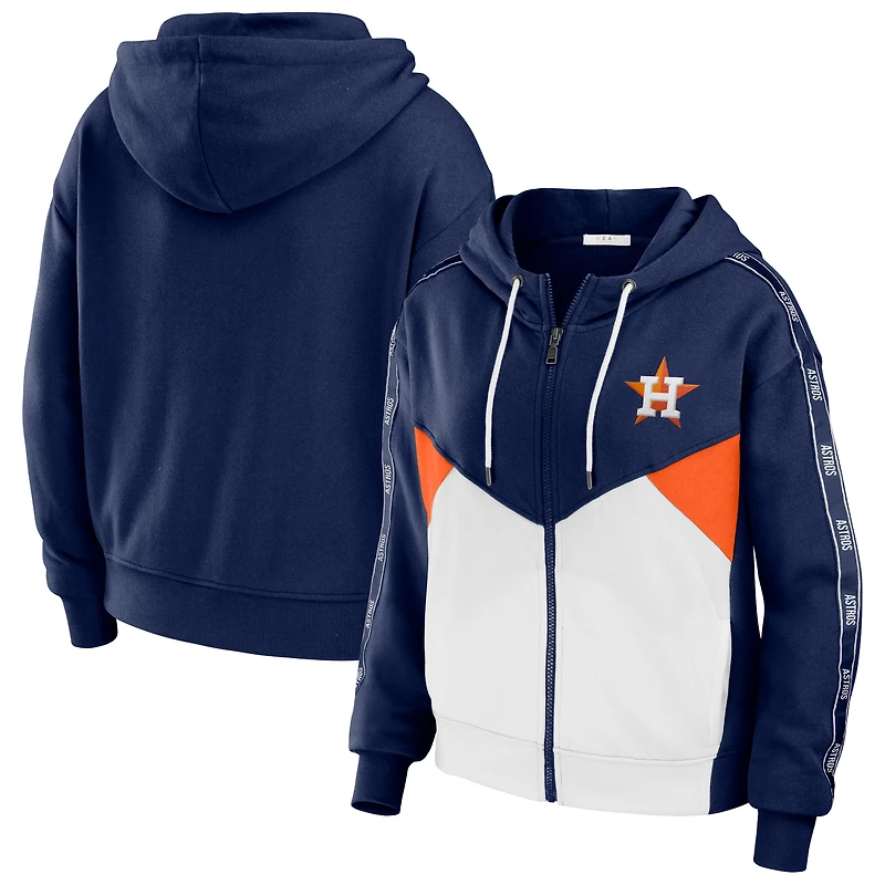 Women's WEAR by Erin Andrews Navy/White Houston Astros Color Block Full-Zip Hoodie