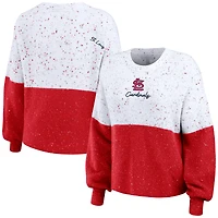 Women's WEAR by Erin Andrews White/Red St. Louis Cardinals Color Block Script Pullover Sweater