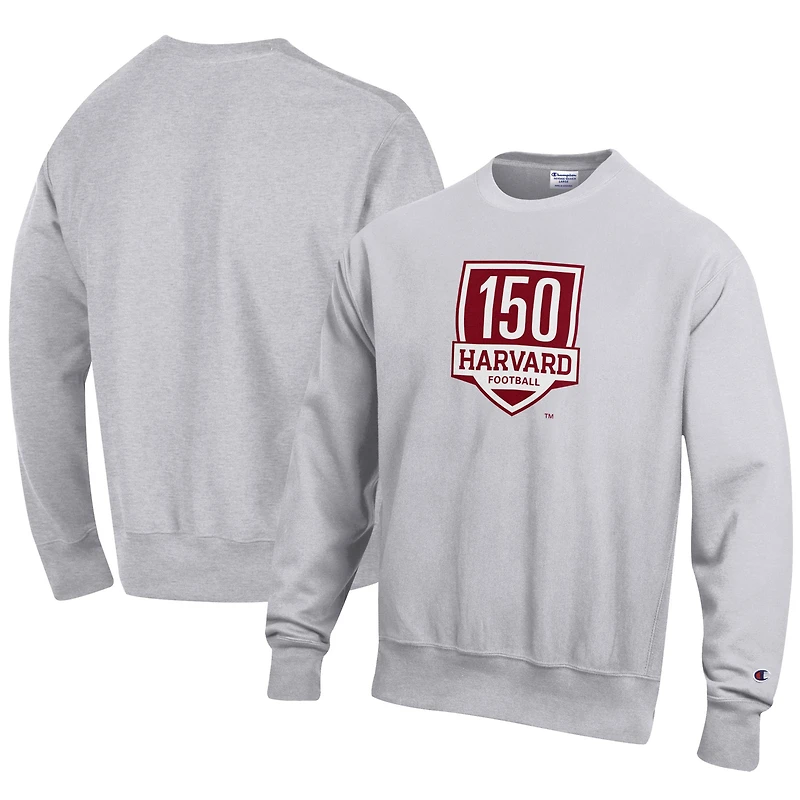 Men's Champion  Gray Harvard Crimson 150th Anniversary Reverse Weave Pullover Sweatshirt