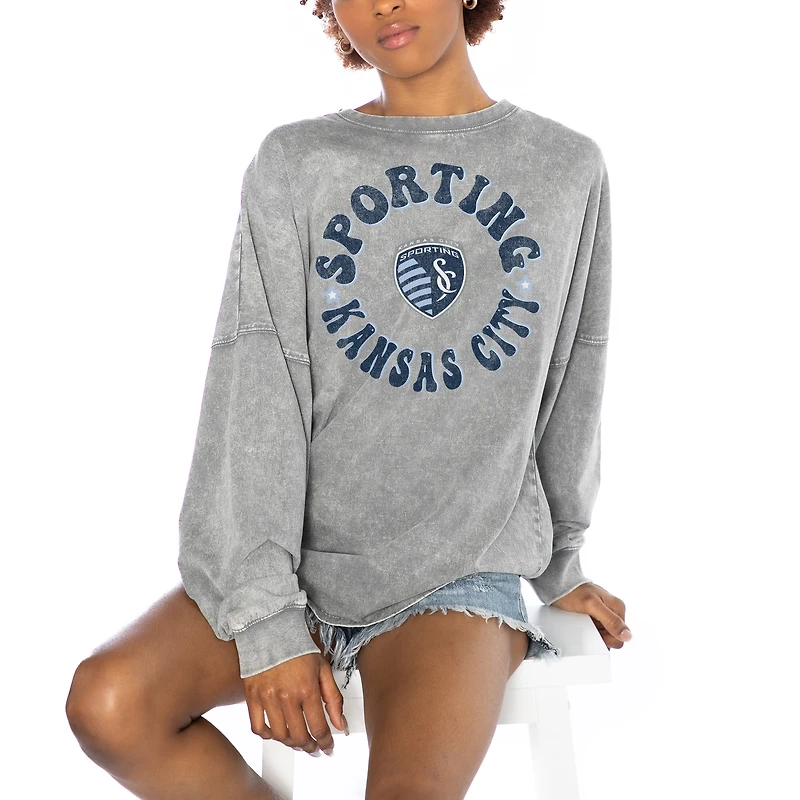 Women's Gameday Couture  Gray Sporting Kansas City Faded Design Pullover Sweatshirt