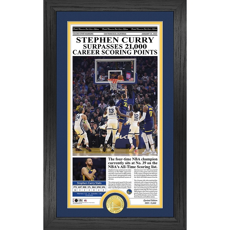 The Highland Mint Stephen Curry Golden State Warriors 12" x 20" Newspaper Front Page Bronze Coin Photo Mint