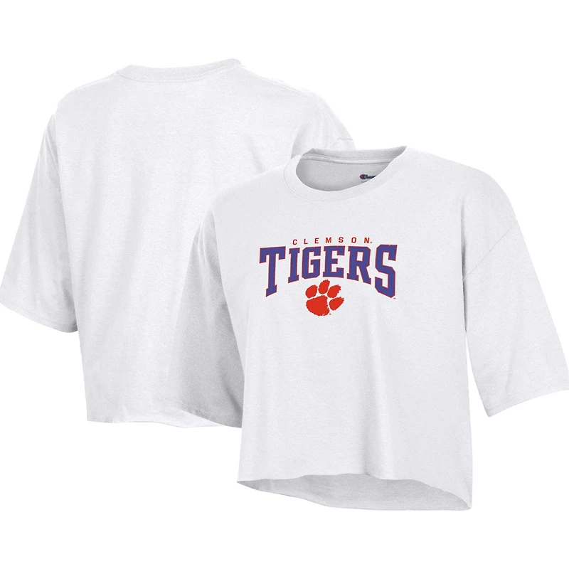 Women's Champion White Clemson Tigers Boyfriend Cropped T-Shirt