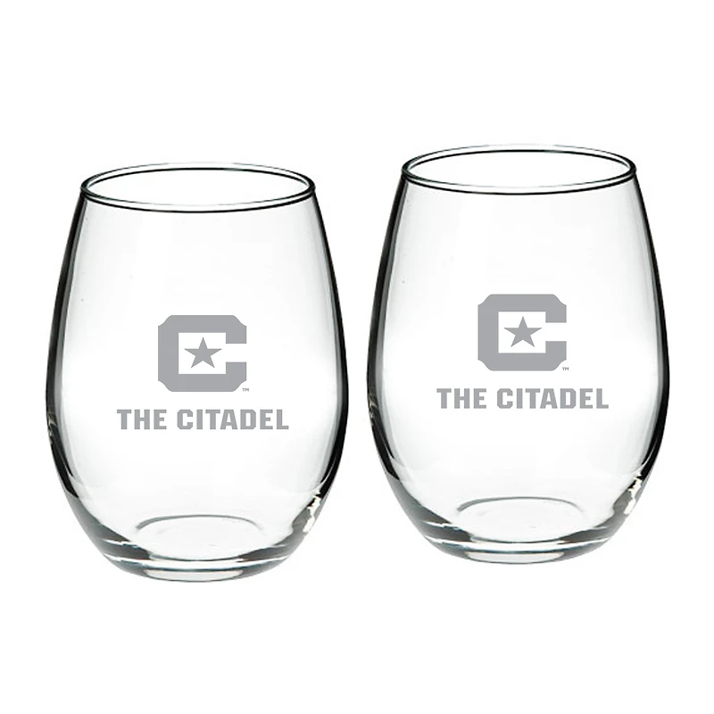 Citadel Bulldogs 21oz. Two-Piece Stemless Wine Glass Set