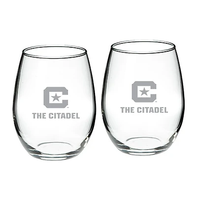 Citadel Bulldogs 21oz. Two-Piece Stemless Wine Glass Set