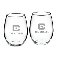 Citadel Bulldogs 21oz. Two-Piece Stemless Wine Glass Set