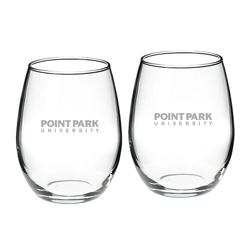 Point Park Pioneers 21oz. Two-Piece Stemless Wine Glass Set