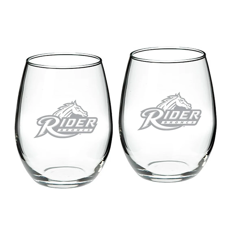 Rider Broncs 21oz. Two-Piece Stemless Wine Glass Set