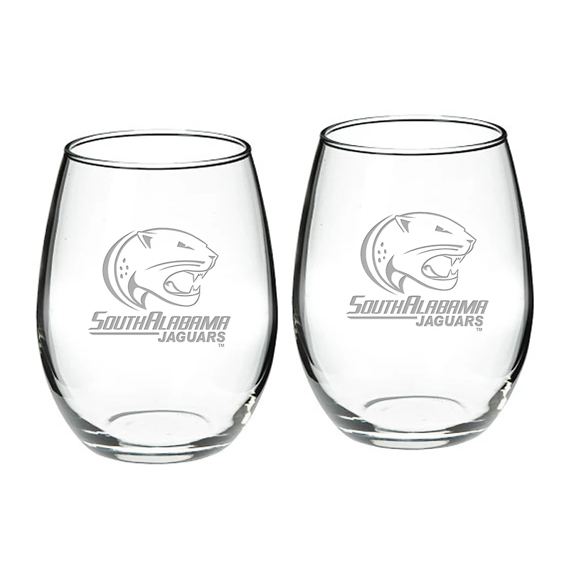 South Alabama Jaguars 21oz. Two-Piece Stemless Wine Glass Set