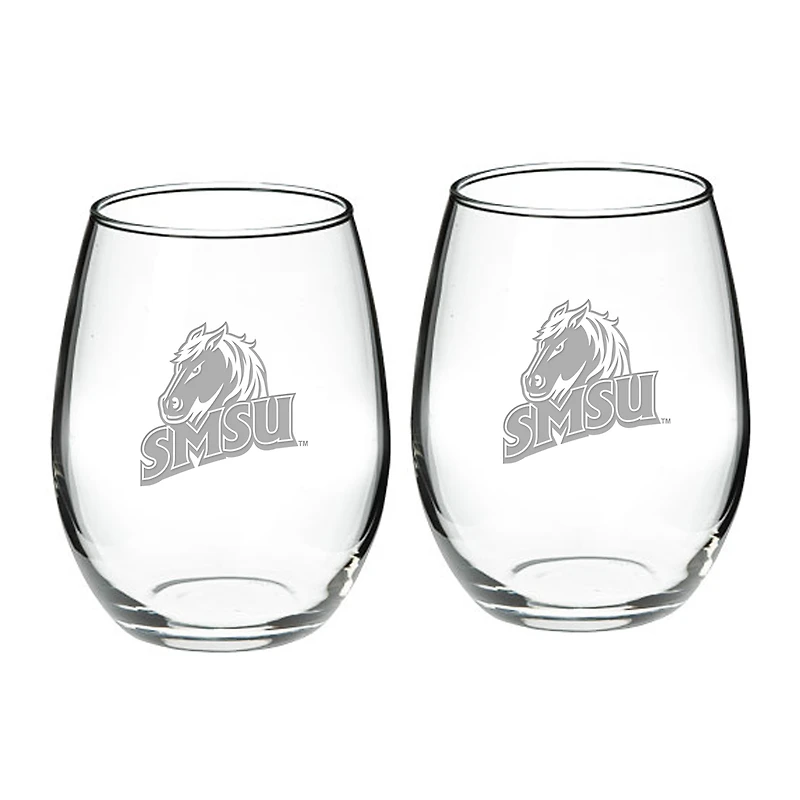 Southwest Minnesota State Mustangs 21oz. Two-Piece Stemless Wine Glass Set