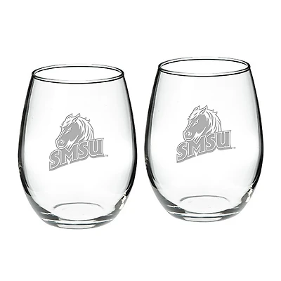 Southwest Minnesota State Mustangs 21oz. Two-Piece Stemless Wine Glass Set
