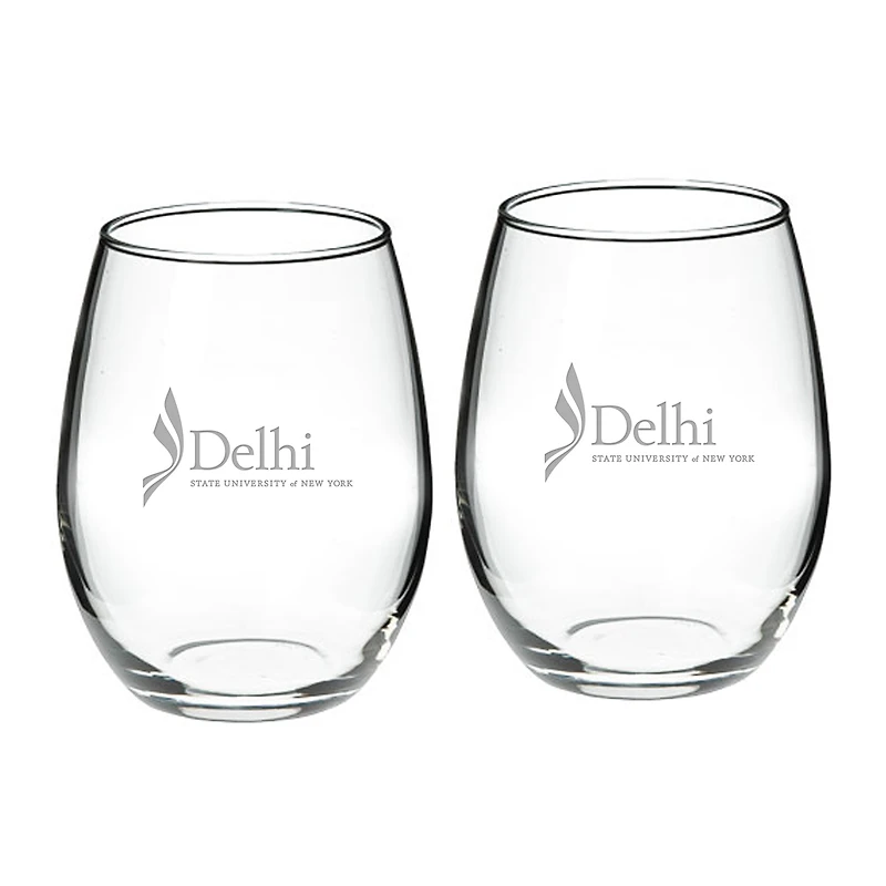 SUNY Delhi Broncos 21oz. Two-Piece Stemless Wine Glass Set