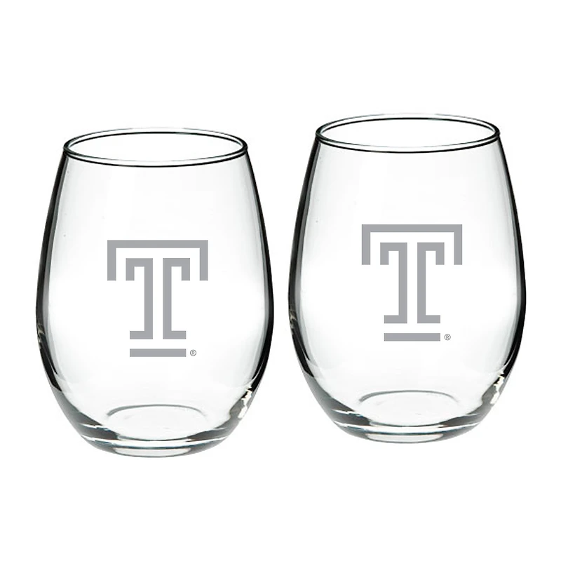 Temple Owls 21oz. Two-Piece Stemless Wine Glass Set