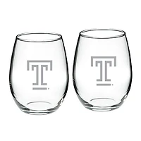 Temple Owls 21oz. Two-Piece Stemless Wine Glass Set
