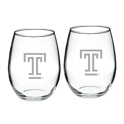 Temple Owls 21oz. Two-Piece Stemless Wine Glass Set