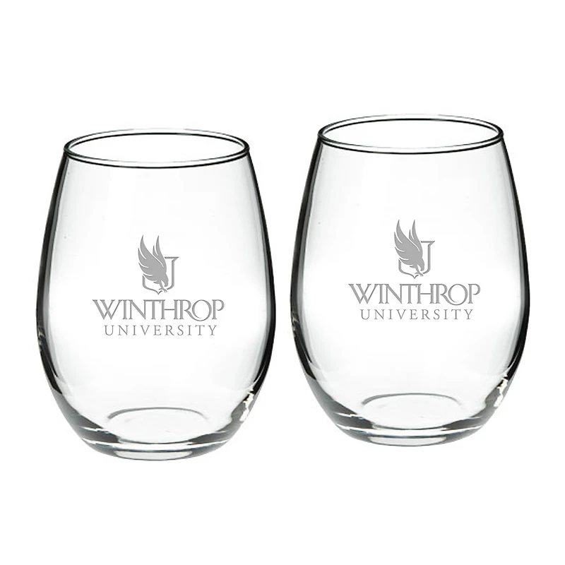 Winthrop Eagles 21oz. Two-Piece Stemless Wine Glass Set