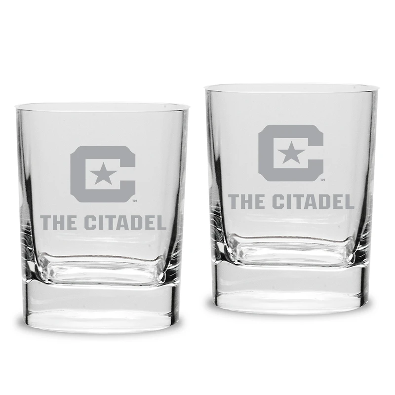 Citadel Bulldogs 11.75oz. Two-Piece Luigi Bormioli Square Double Old Fashion Glasses Set