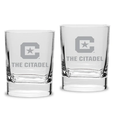 Citadel Bulldogs 11.75oz. Two-Piece Luigi Bormioli Square Double Old Fashion Glasses Set