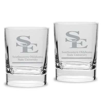 Southeastern Oklahoma State Savage Storm 11.75oz. Two-Piece Luigi Bormioli Square Double Old Fashion Glasses Set