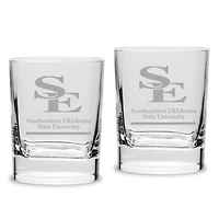 Southeastern Oklahoma State Savage Storm 11.75oz. Two-Piece Luigi Bormioli Square Double Old Fashion Glasses Set