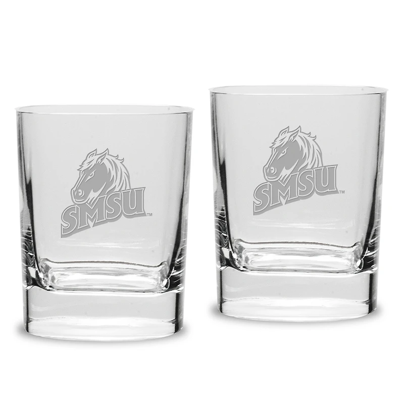 Southwest Minnesota State Mustangs 11.75oz. Two-Piece Luigi Bormioli Square Double Old Fashion Glasses Set