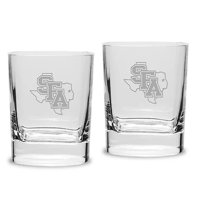 Stephen F Austin Lumberjacks 11.75oz. Two-Piece Luigi Bormioli Square Double Old Fashion Glasses Set