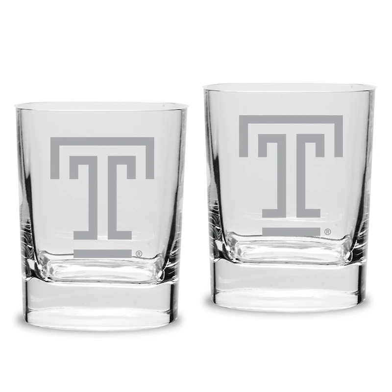 Temple Owls 11.75oz. Two-Piece Luigi Bormioli Square Double Old Fashion Glasses Set