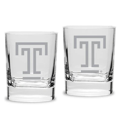 Temple Owls 11.75oz. Two-Piece Luigi Bormioli Square Double Old Fashion Glasses Set