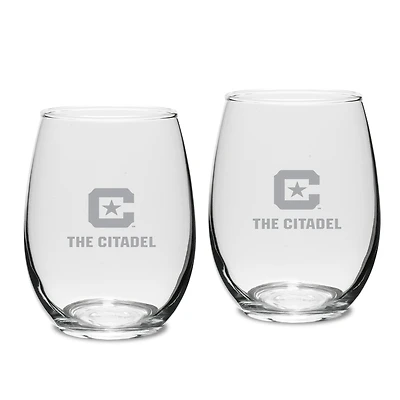 Citadel Bulldogs Two-Piece 15oz. Stemless Wine Glass Set
