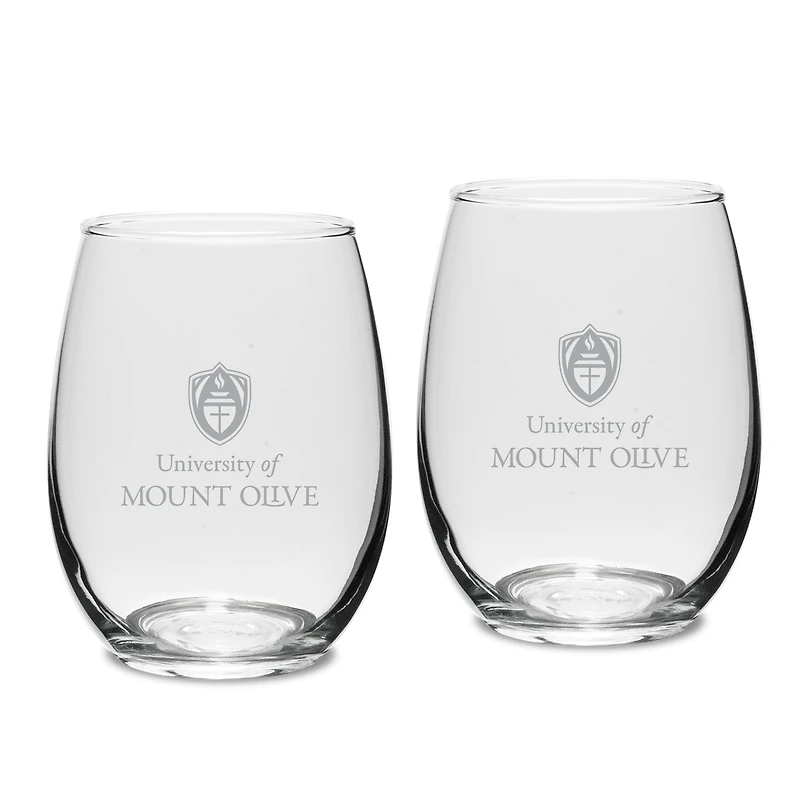 Mount Olive Trojans Two-Piece 15oz. Stemless Wine Glass Set