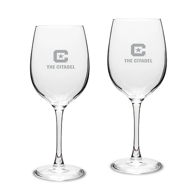 Citadel Bulldogs Two-Piece 16oz. Traditional White Wine Glass Set