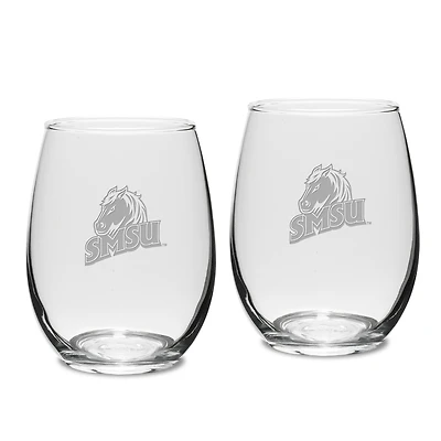 Southwest Minnesota State Mustangs Two-Piece 15oz. Stemless Wine Glass Set