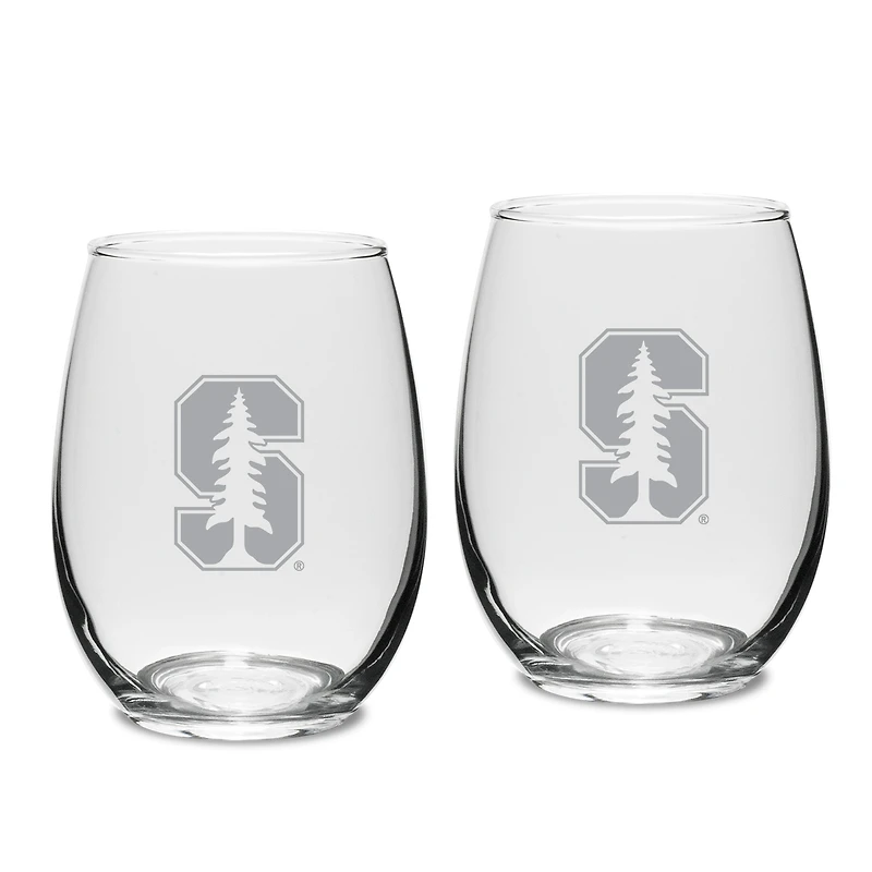 Stanford Cardinal Two-Piece 15oz. Stemless Wine Glass Set