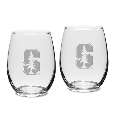 Stanford Cardinal Two-Piece 15oz. Stemless Wine Glass Set