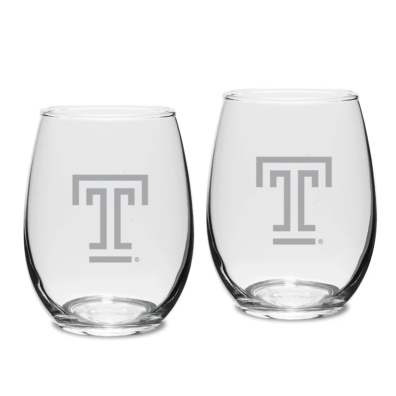 Temple Owls Two-Piece 15oz. Stemless Wine Glass Set
