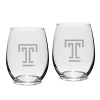 Temple Owls Two-Piece 15oz. Stemless Wine Glass Set