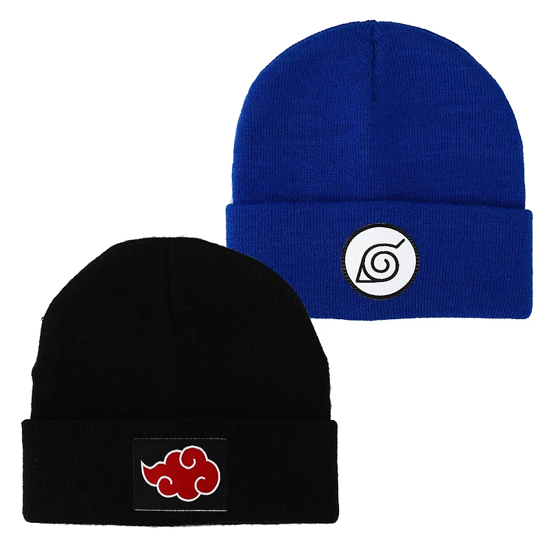Men's Black/Blue Naruto Cuffed Knit Hat Combo Set
