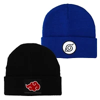 Men's Black/Blue Naruto Cuffed Knit Hat Combo Set